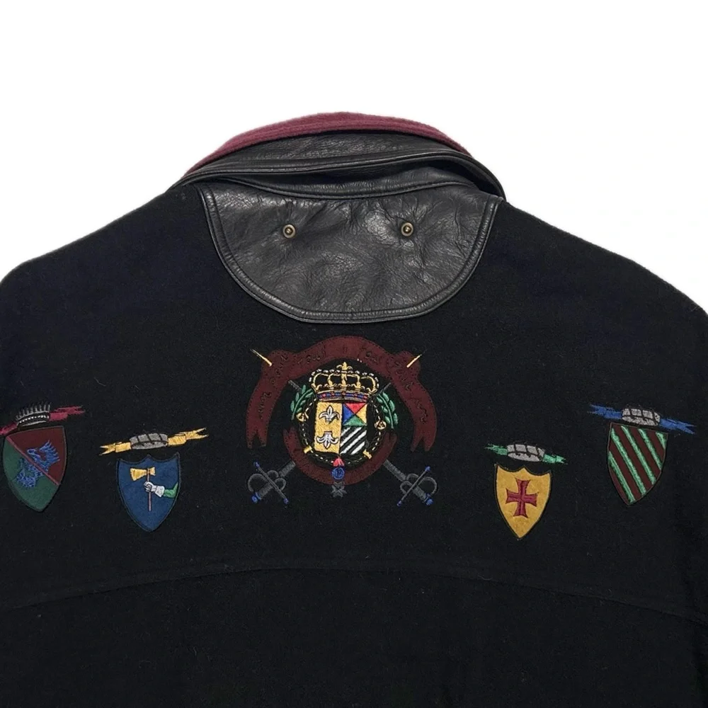 Vintage JC De Castelbajac Leather wool black crest flight bomber jacket men 50